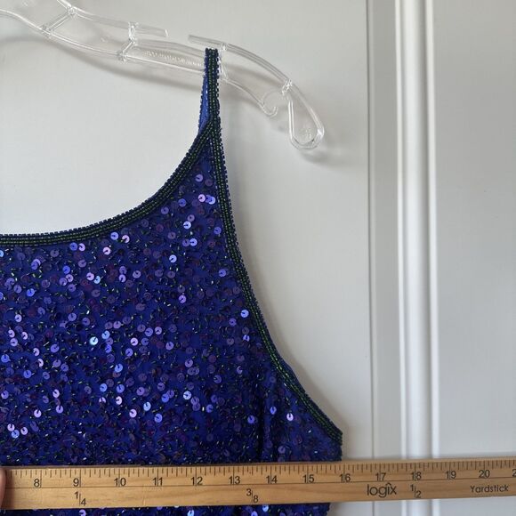 VTG‎ Y2K Scala Beaded 100% Silk Gown Prom Dress Formal Size L Blue 90s Fairy - Picture 12 of 14